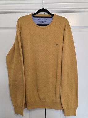 FYNCH-HATTON SUPERFINE 3 PLY COTTON CREWNECK SWEATER MUSTARD YELLOW 100% COTTON